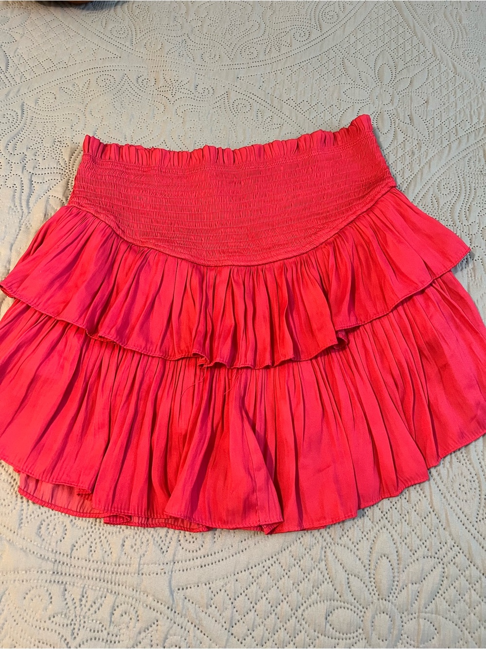 Tiered Ruffle Mini Skirt in Bright Pink